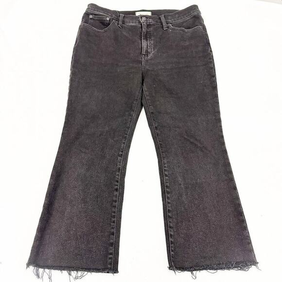 Madewell Cali-Demi Boot Black Denim Jeans Raw Hem Size 32 Petite - Picture 2 of 9